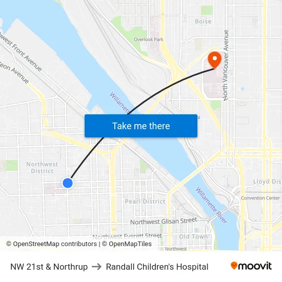 NW 21st & Northrup to Randall Children's Hospital map