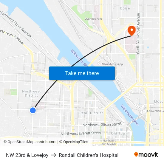 NW 23rd & Lovejoy to Randall Children's Hospital map