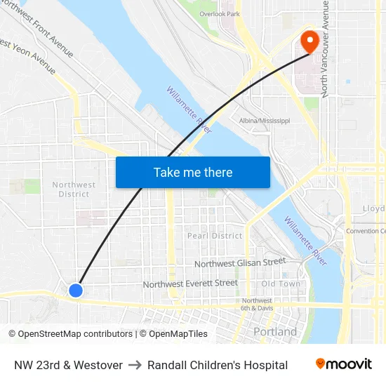 NW 23rd & Westover to Randall Children's Hospital map