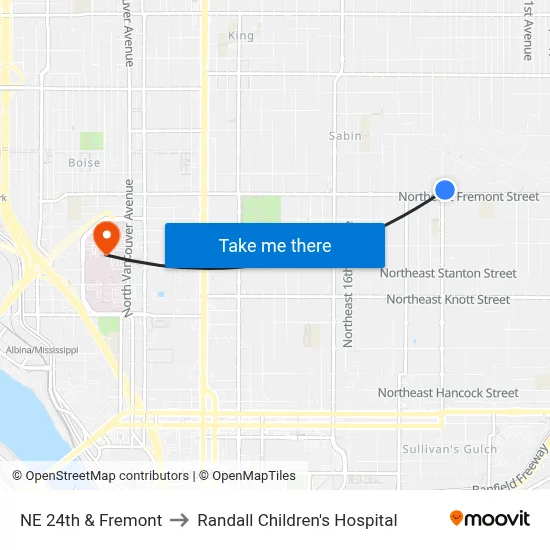 NE 24th & Fremont to Randall Children's Hospital map
