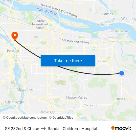 SE 282nd & Chase to Randall Children's Hospital map