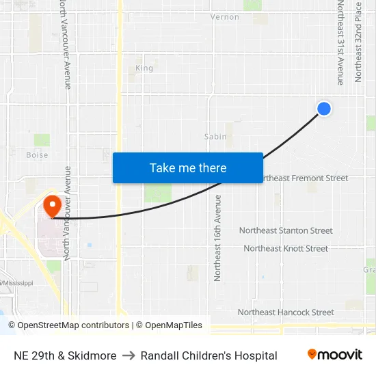 NE 29th & Skidmore to Randall Children's Hospital map