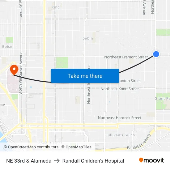 NE 33rd & Alameda to Randall Children's Hospital map