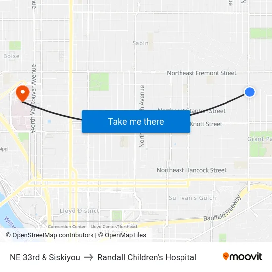 NE 33rd & Siskiyou to Randall Children's Hospital map