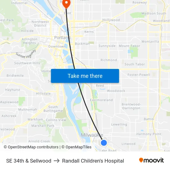 SE 34th & Sellwood to Randall Children's Hospital map