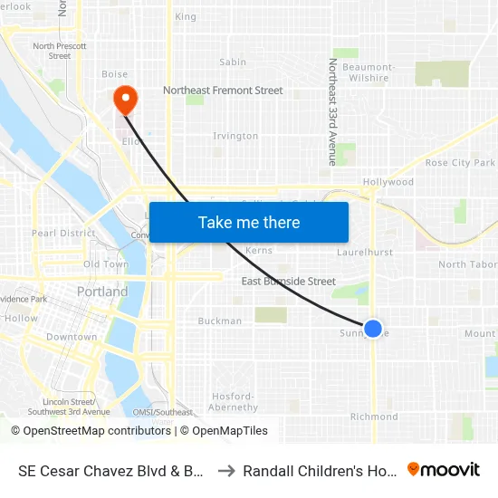 SE Cesar Chavez Blvd & Belmont to Randall Children's Hospital map