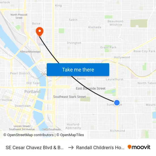 SE Cesar Chavez Blvd & Belmont to Randall Children's Hospital map