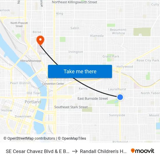 SE Cesar Chavez Blvd & E Burnside to Randall Children's Hospital map