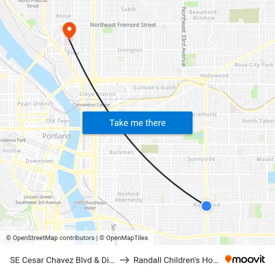 SE Cesar Chavez Blvd & Division to Randall Children's Hospital map
