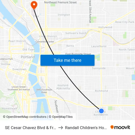 SE Cesar Chavez Blvd & Francis to Randall Children's Hospital map