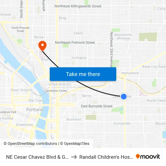 NE Cesar Chavez Blvd & Glisan to Randall Children's Hospital map