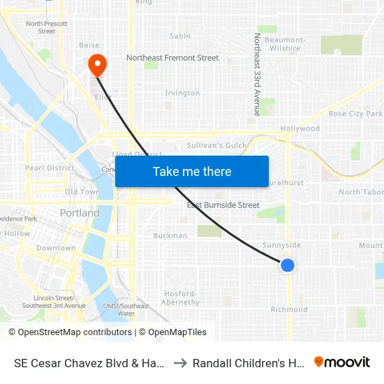 SE Cesar Chavez Blvd & Hawthorne to Randall Children's Hospital map