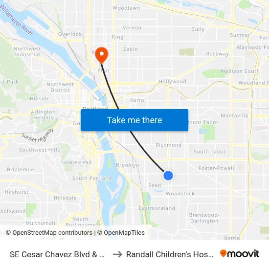 SE Cesar Chavez Blvd & Long to Randall Children's Hospital map