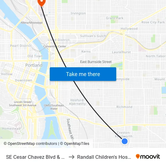 SE Cesar Chavez Blvd & Mall to Randall Children's Hospital map