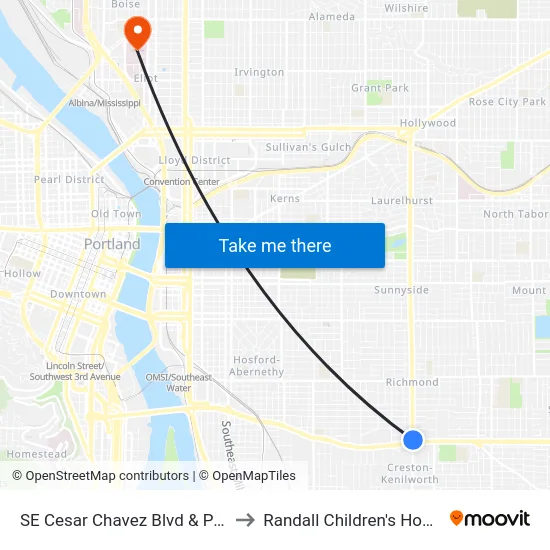 SE Cesar Chavez Blvd & Powell to Randall Children's Hospital map