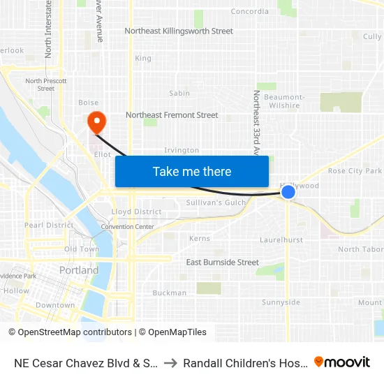 NE Cesar Chavez Blvd & Sandy to Randall Children's Hospital map
