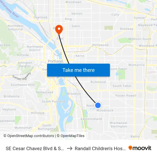 SE Cesar Chavez Blvd & Steele to Randall Children's Hospital map