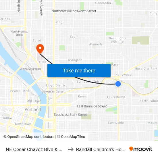 NE Cesar Chavez Blvd & Wasco to Randall Children's Hospital map