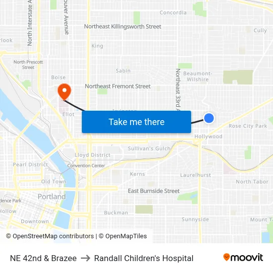 NE 42nd & Brazee to Randall Children's Hospital map