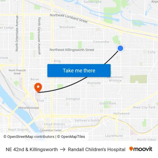 NE 42nd & Killingsworth to Randall Children's Hospital map