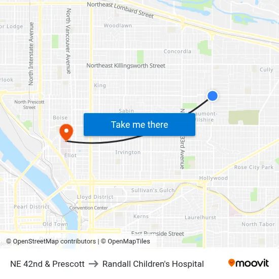 NE 42nd & Prescott to Randall Children's Hospital map