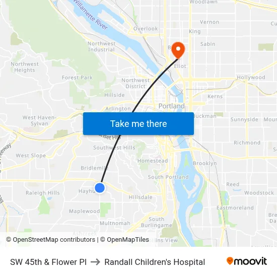 SW 45th & Flower Pl to Randall Children's Hospital map