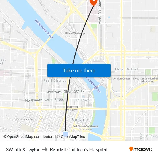 SW 5th & Taylor to Randall Children's Hospital map