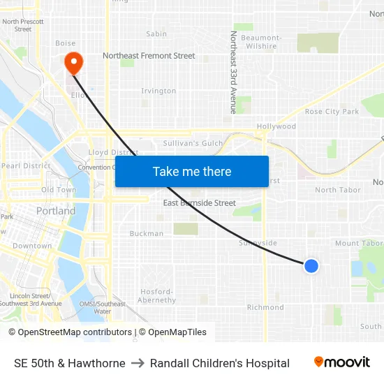 SE 50th & Hawthorne to Randall Children's Hospital map