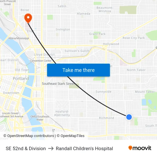 SE 52nd & Division to Randall Children's Hospital map