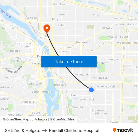 SE 52nd & Holgate to Randall Children's Hospital map