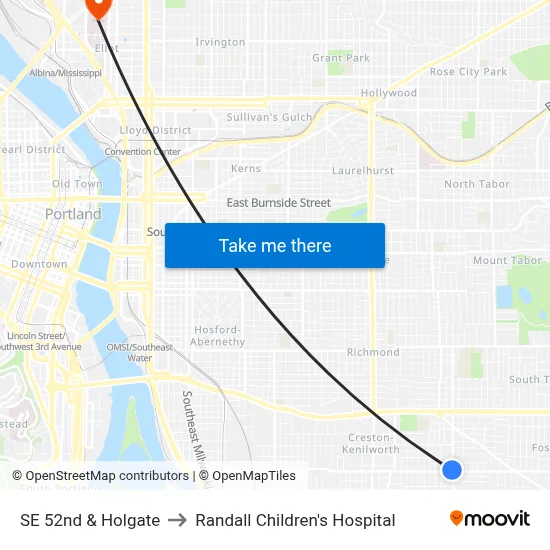 SE 52nd & Holgate to Randall Children's Hospital map