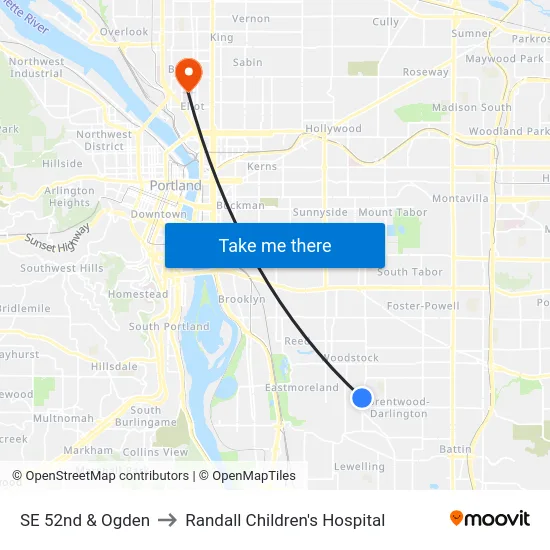 SE 52nd & Ogden to Randall Children's Hospital map