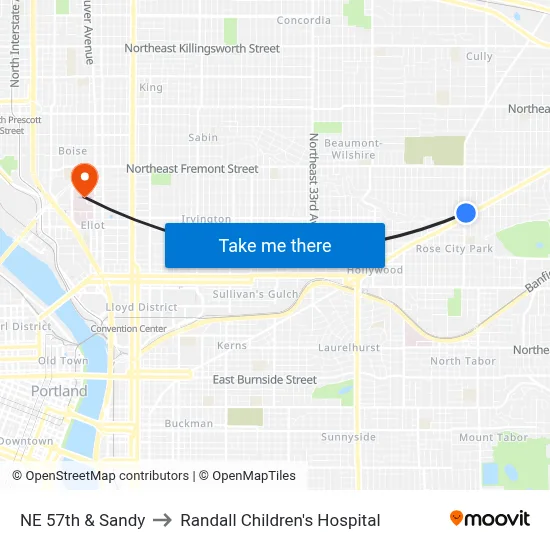 NE 57th & Sandy to Randall Children's Hospital map