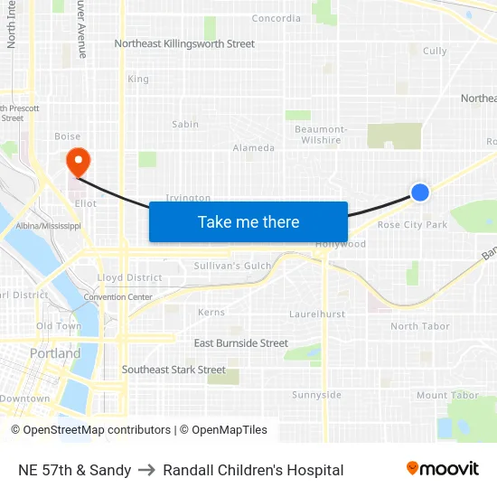 NE 57th & Sandy to Randall Children's Hospital map
