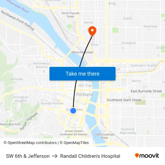 SW 6th & Jefferson to Randall Children's Hospital map