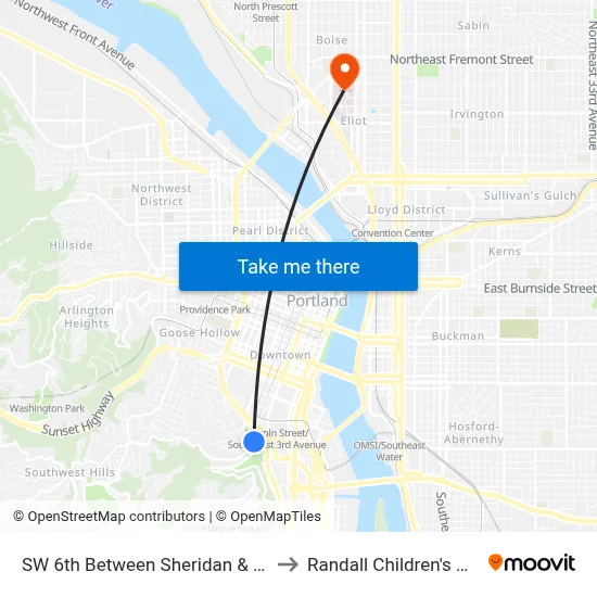 SW 6th Between Sheridan & Caruthers to Randall Children's Hospital map