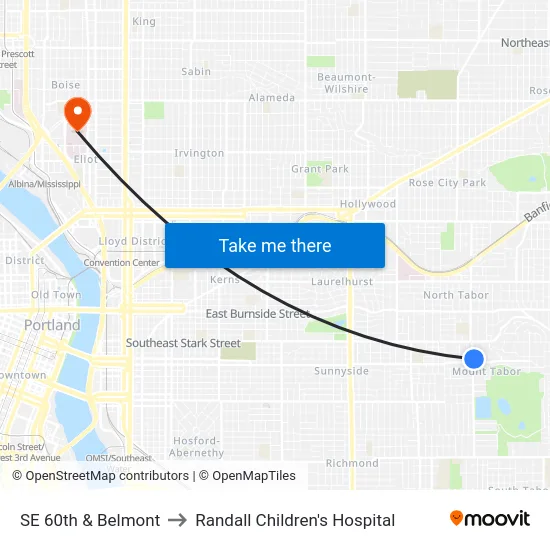 SE 60th & Belmont to Randall Children's Hospital map