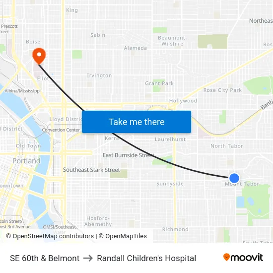 SE 60th & Belmont to Randall Children's Hospital map