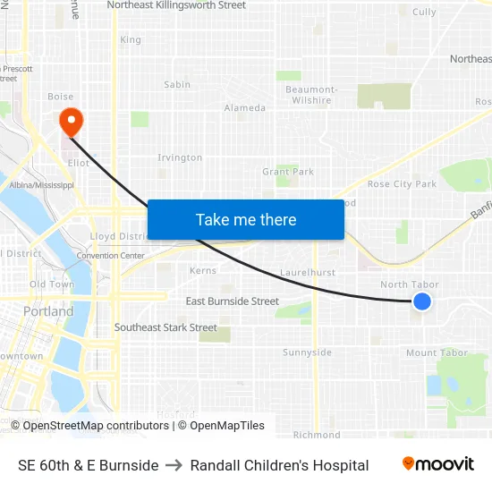 SE 60th & E Burnside to Randall Children's Hospital map
