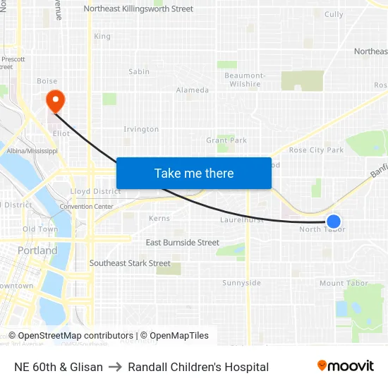 NE 60th & Glisan to Randall Children's Hospital map