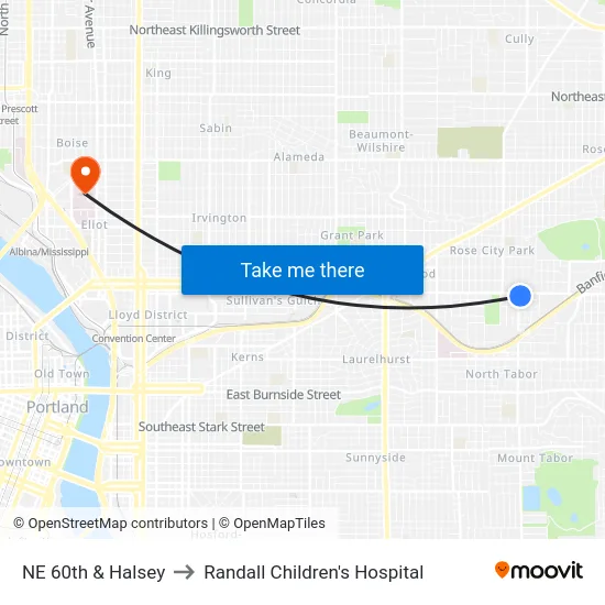 NE 60th & Halsey to Randall Children's Hospital map