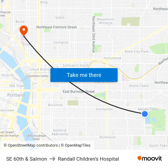 SE 60th & Salmon to Randall Children's Hospital map