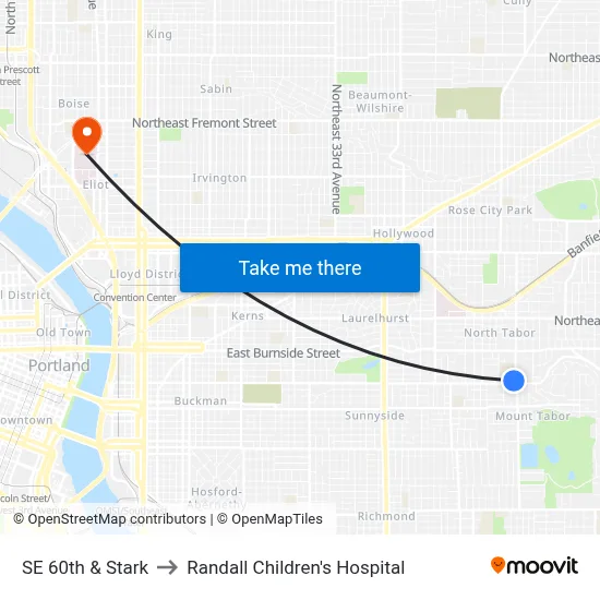 SE 60th & Stark to Randall Children's Hospital map