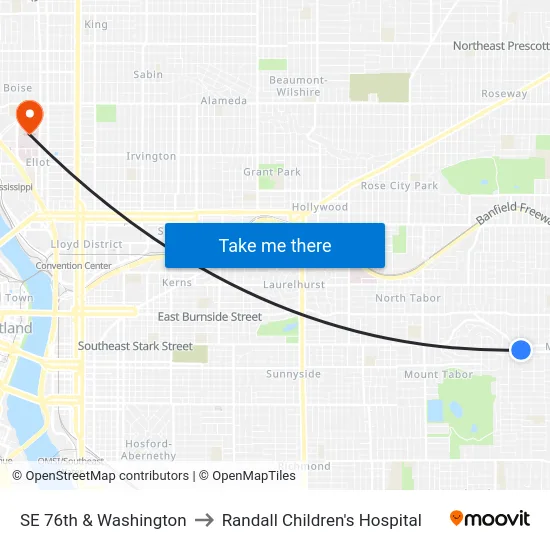 SE 76th & Washington to Randall Children's Hospital map