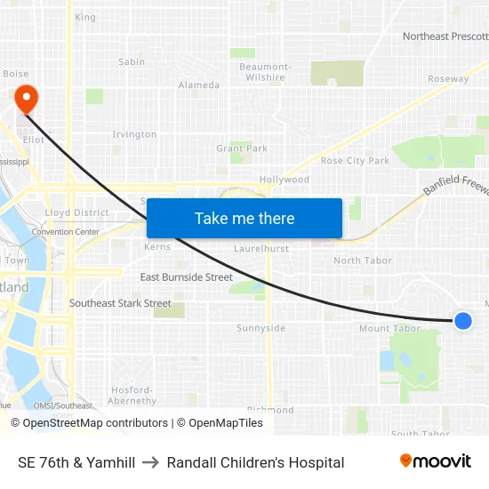 SE 76th & Yamhill to Randall Children's Hospital map