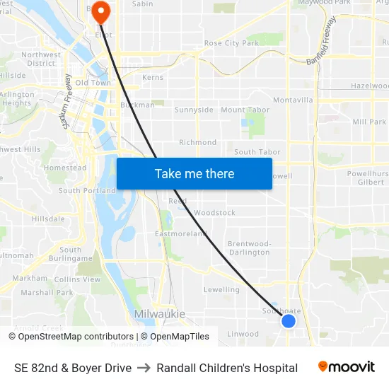 SE 82nd & Boyer Drive to Randall Children's Hospital map