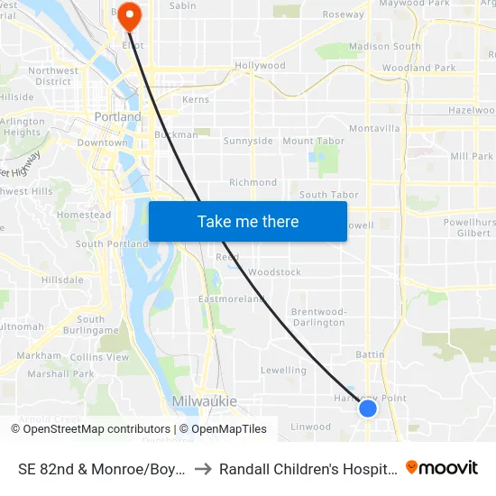 SE 82nd & Monroe/Boyer to Randall Children's Hospital map
