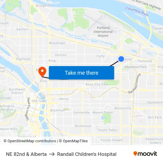 NE 82nd & Alberta to Randall Children's Hospital map