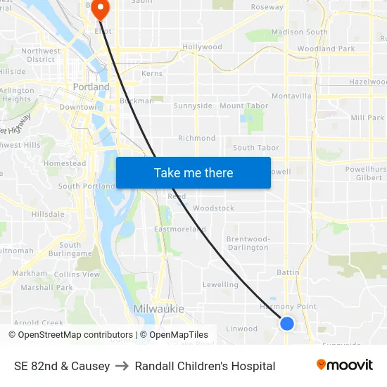 SE 82nd & Causey to Randall Children's Hospital map