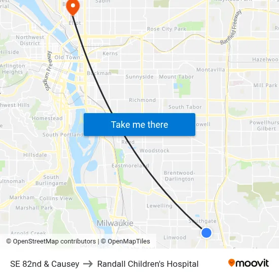 SE 82nd & Causey to Randall Children's Hospital map